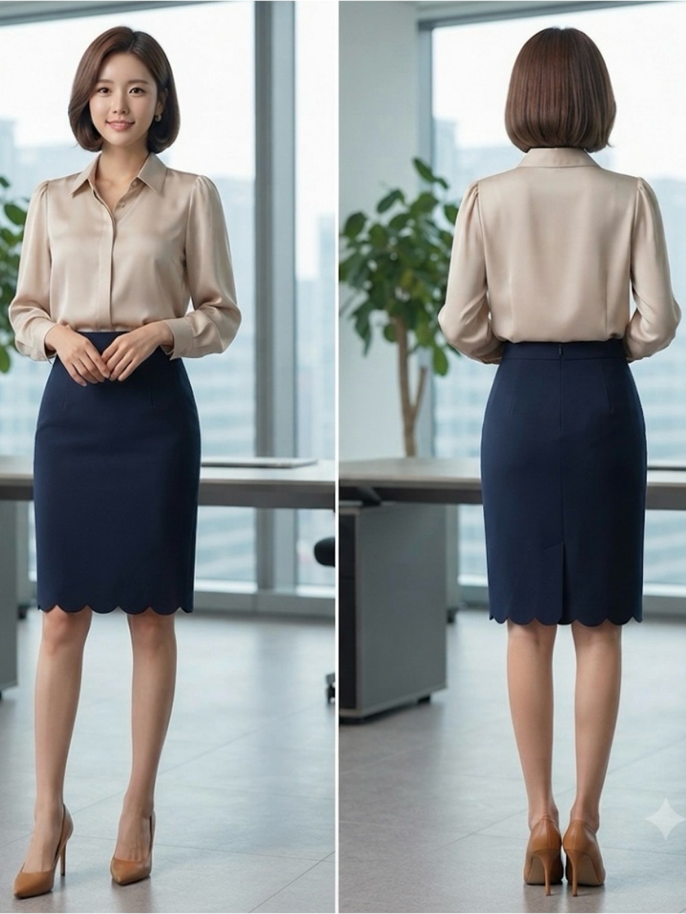 Banana Republic Navy Scalloped Hem Pencil  midi Skirt size 2